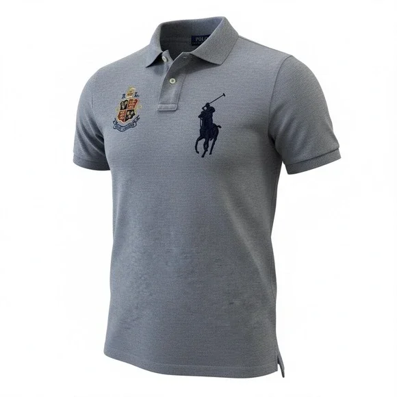 Polo Ralph Lauren Mens Custom Slim Fit Crest Polo Shirt Gray Small Large Pony - Picture 1 of 10